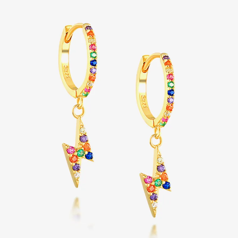 Colorful Cubic Zirconia Silver Lightning Hoop Earrings 60300021