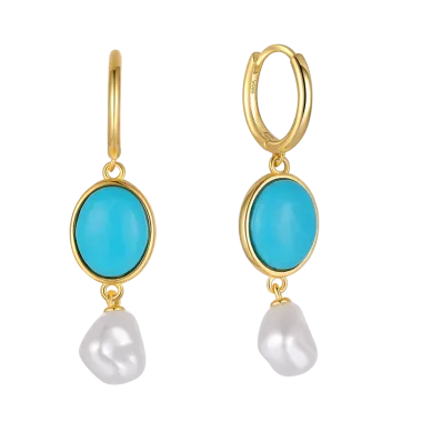 Silver Turquoise Freshwater Pearl Hoop Earring 60300036