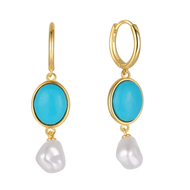Silver Turquoise Freshwater Pearl Hoop Earring 60300036