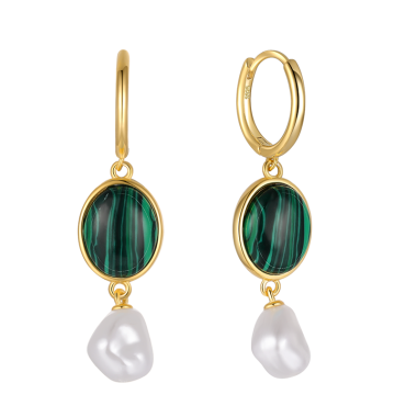 Silver Malachite Freshwater Pearl Hoop Earring 60300037