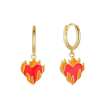 Silver Enamel Flame Heart Hoop Earring 60300043