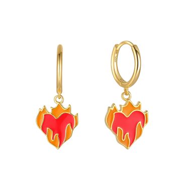 Silver Enamel Flame Heart Hoop Earring 60300043