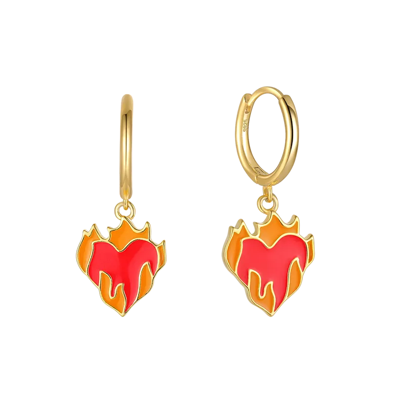 Silver Enamel Flame Heart Hoop Earring 60300043