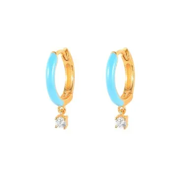 Zirconia Enamel Sterling Silver Hoop Earring 60300046