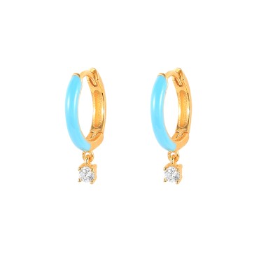 Zirconia Enamel Sterling Silver Hoop Earring 60300046