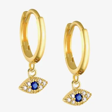 925 Sterling Silver Zirconia Evil Eyes Hoop Earring 60300057