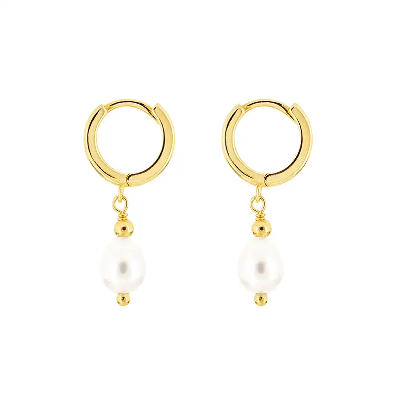 925 Sterling Silver Baroque Pearl Hoop Earring 60300060