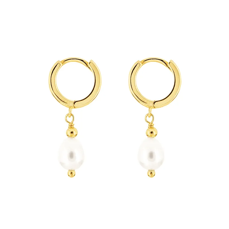 925 Sterling Silver Baroque Pearl Hoop Earring 60300060