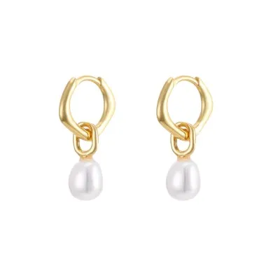 925 Sterling Silver Pearl Hoop Earrings 60300083