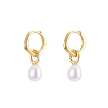925 Sterling Silver Pearl Hoop Earrings 60300083