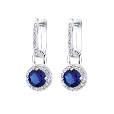 Round Blue Zirconia Charm Hoop Earrings 60300087