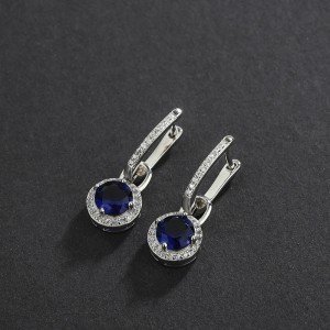 Round Blue Zirconia Charm Hoop Earrings 60300087