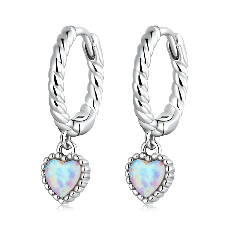 Vintage Heart Opal Hoop Charm Earrings 60300088