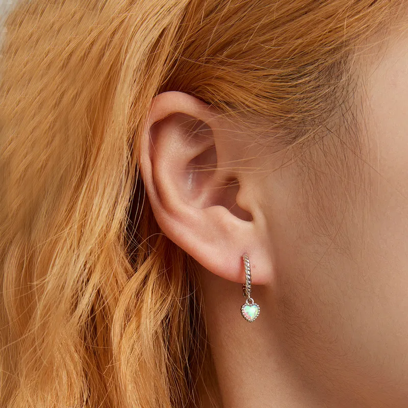 Vintage Heart Opal Hoop Charm Earrings 60300088 - image2