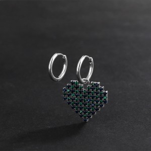 Vintage Zirconia Heart Asymmetric Hoop Earrings 60300092
