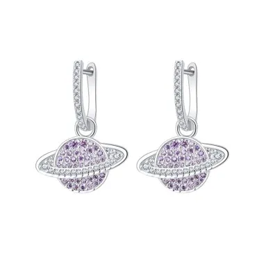 Sparkle Zirconia Saturn Charm Hoop Earrings 60300093
