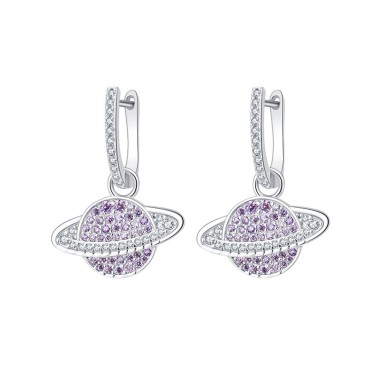 Sparkle Zirconia Saturn Charm Hoop Earrings 60300093