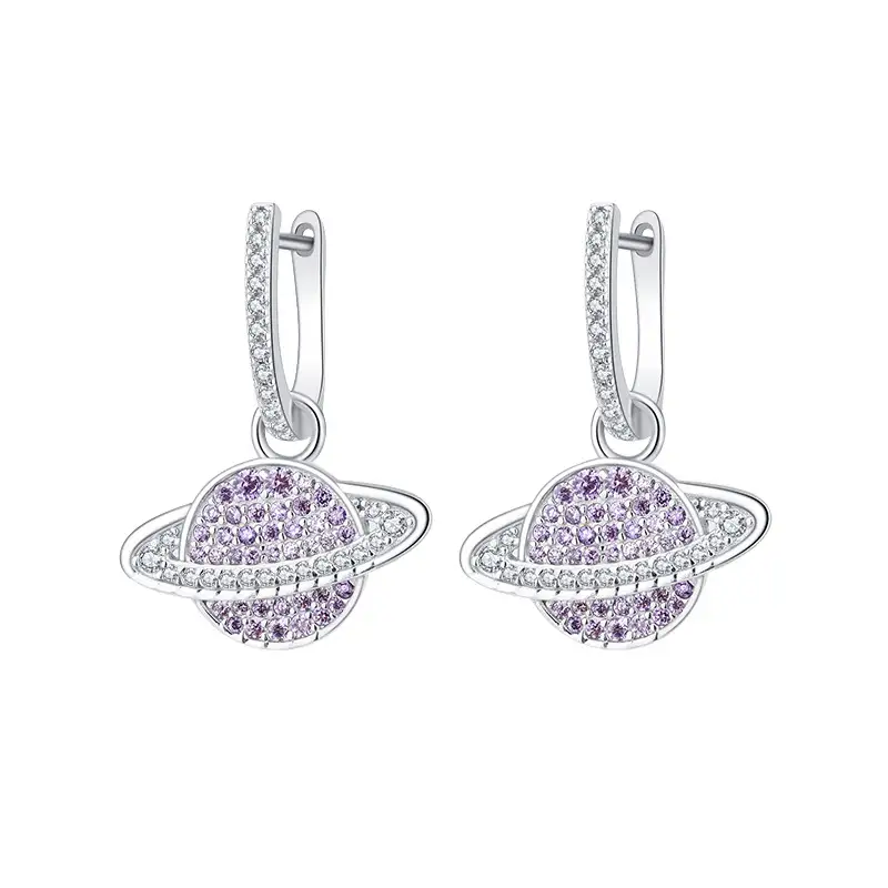 Sparkle Zirconia Saturn Charm Hoop Earrings 60300093