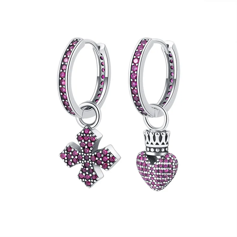 Vintage Zirconia Cross Heart Crown Hoop Earrings 60300094