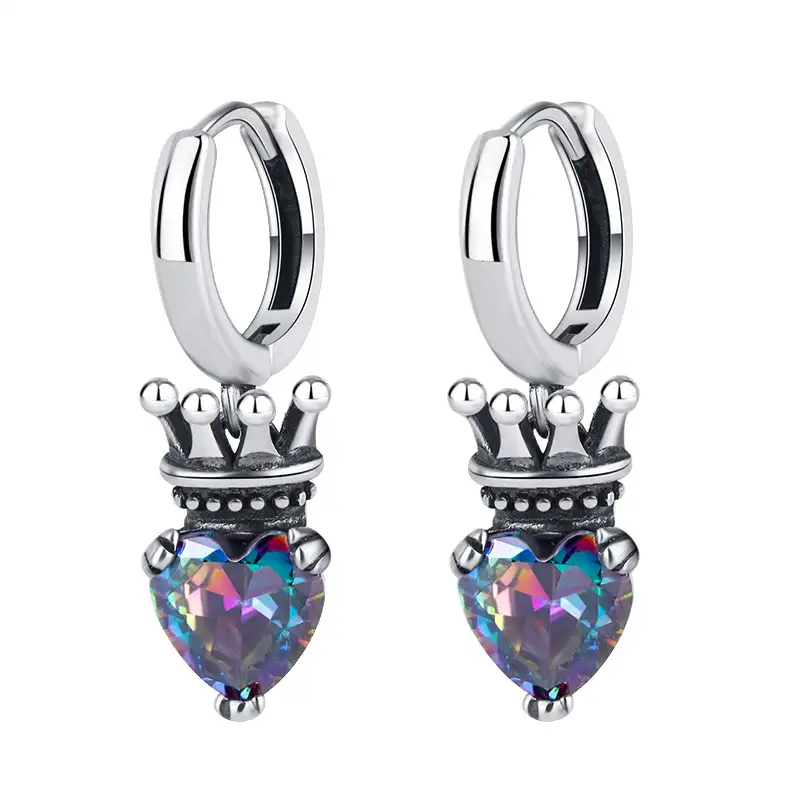 Mystic Rainbow Zirconia Heart Hoop Earrings 60300095