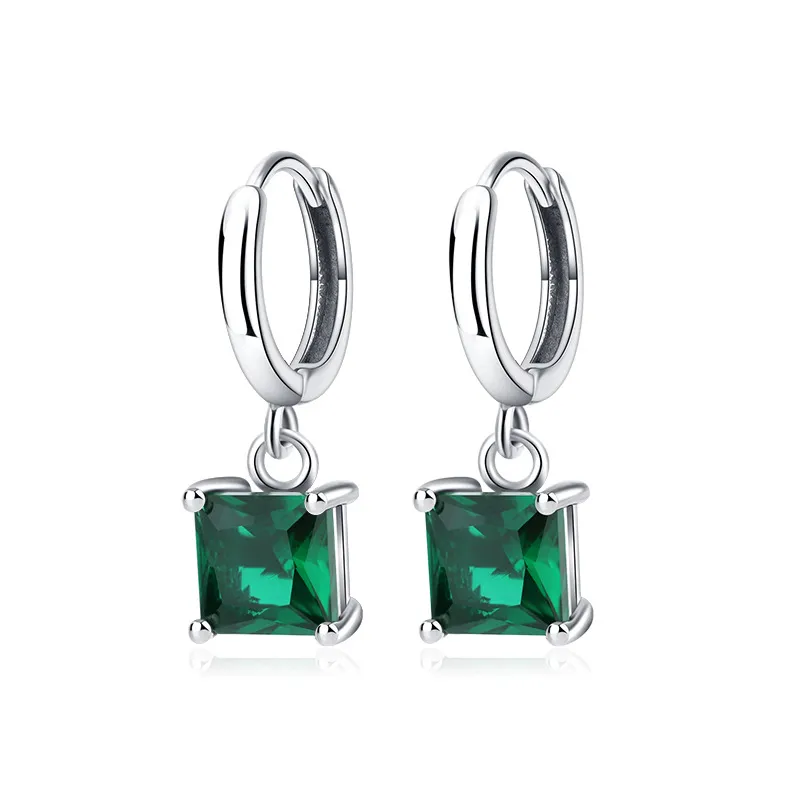 Square Emerald Zirconia Hoop Earrings 60300096