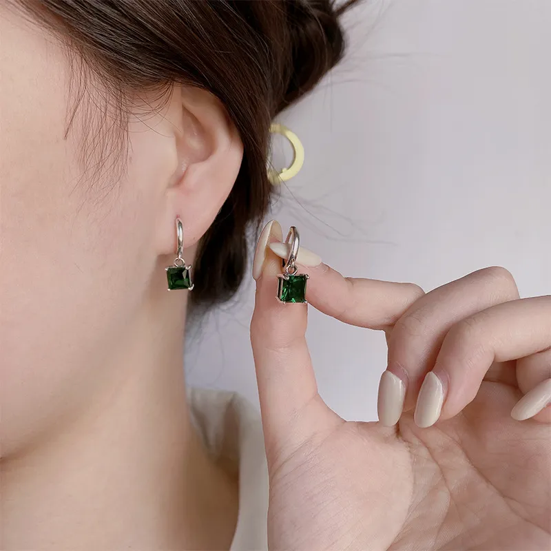 Square Emerald Zirconia Hoop Earrings 60300096 - image2