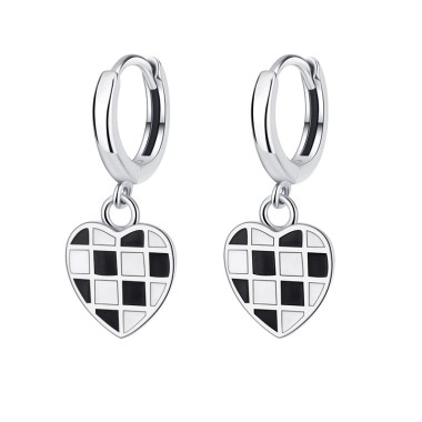 Enamel Chessboard Heart Hoop Earrings 60300097