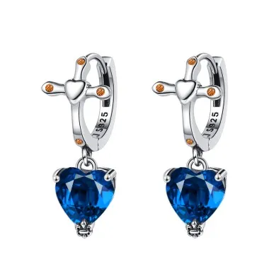 Cross Zirconia Heart Charm Hoop Earrings 60300099