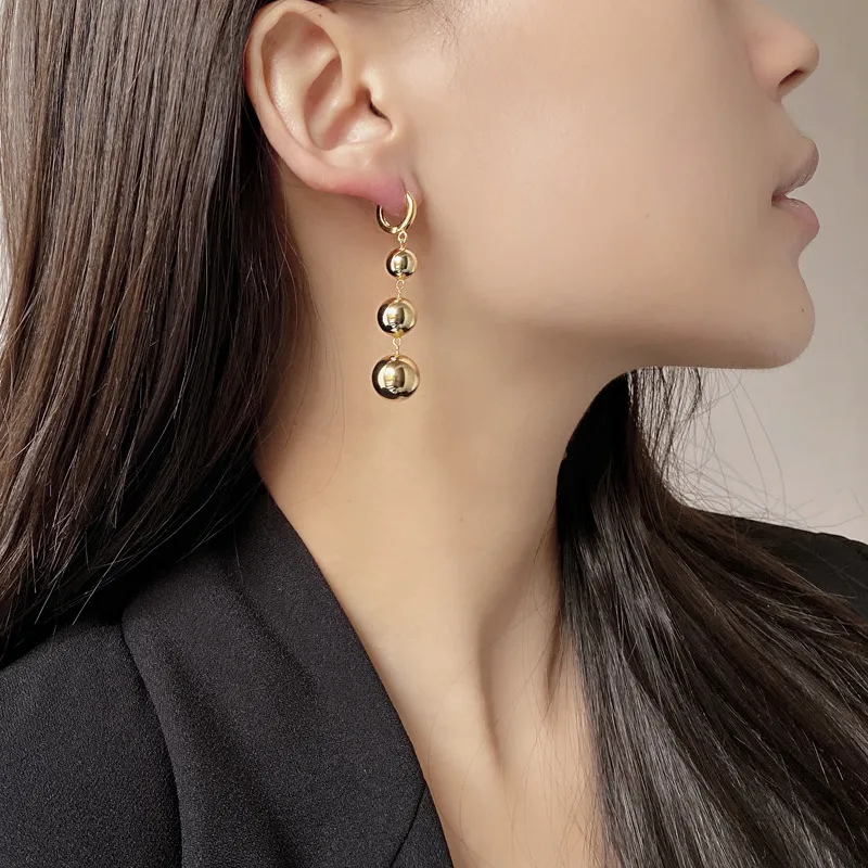 Geometric Metal Beads Charm Hoop Earring 60300105 - image1