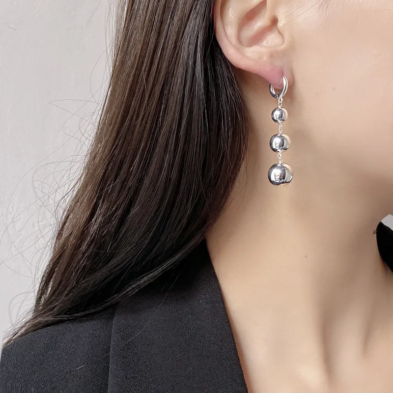 Geometric Metal Beads Charm Hoop Earring 60300105 - image2
