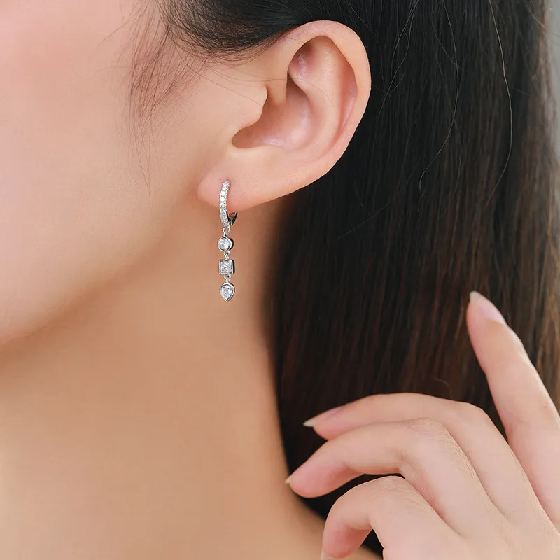 Geometric Zirconia Dangle Charm Hoop Earring 60300108 - image1