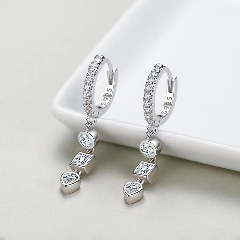 Geometric Zirconia Dangle Charm Hoop Earring 60300108 - image2