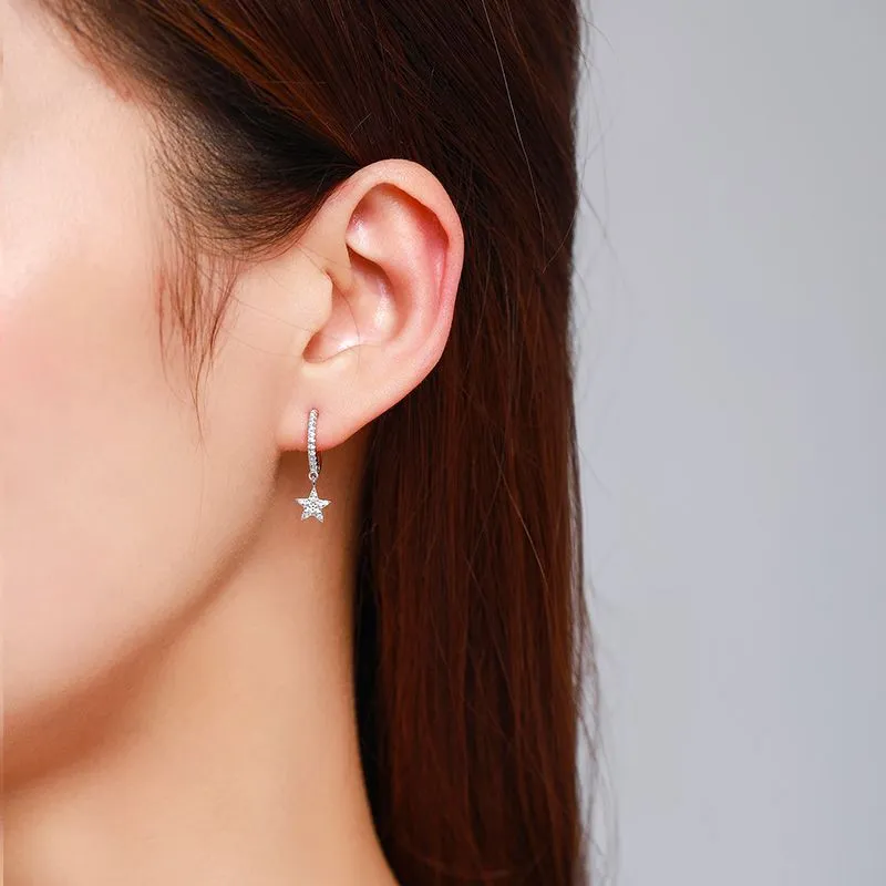 Zirconia Star Dangle Hoop Earring 60300110 - image1