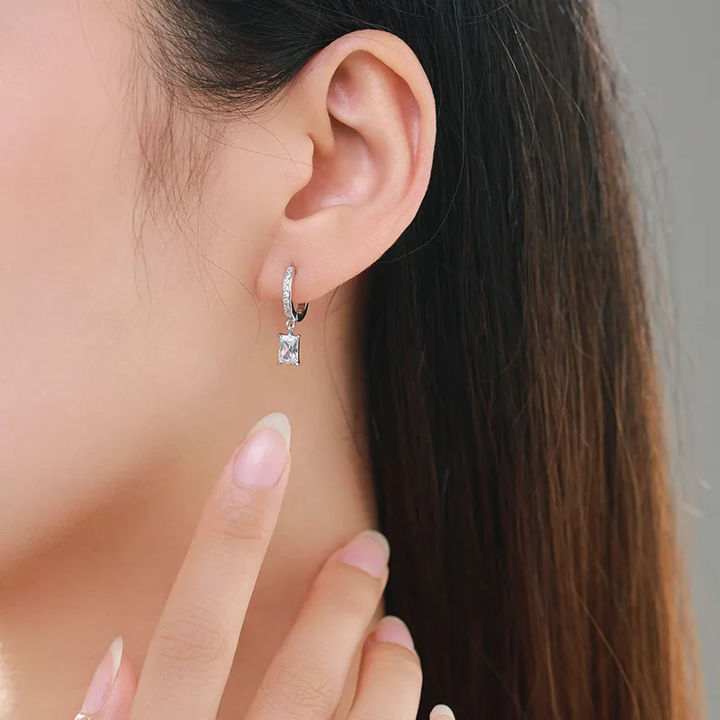 Rectangle Zirconia Dangle Hoop Earring 60300111 - image1