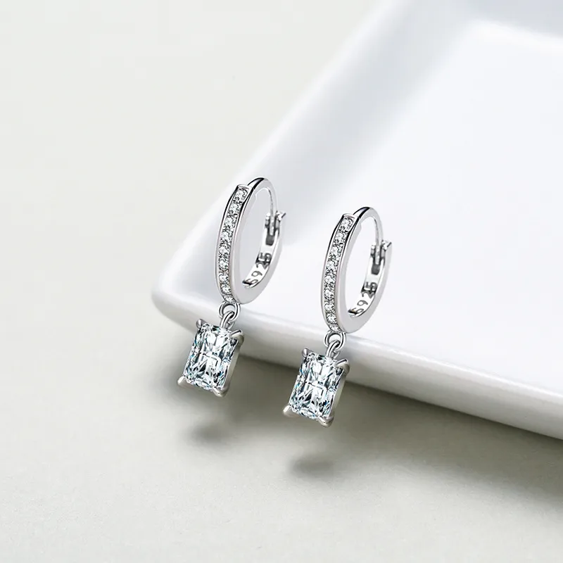 Rectangle Zirconia Dangle Hoop Earring 60300111 - image2