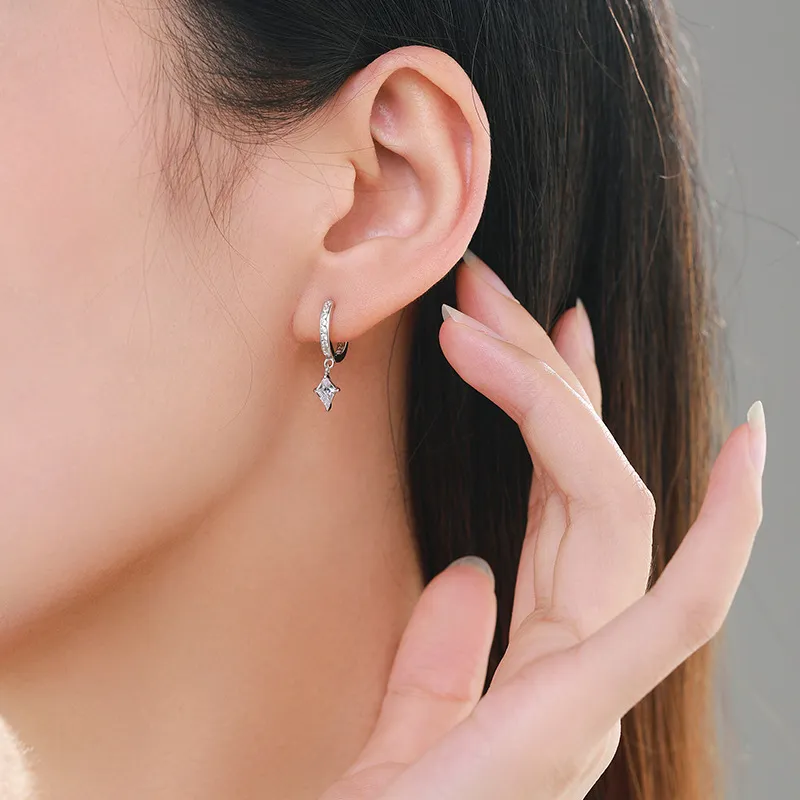 Rhombus Zirconia Dangle Hoop Earring 60300113 - image1