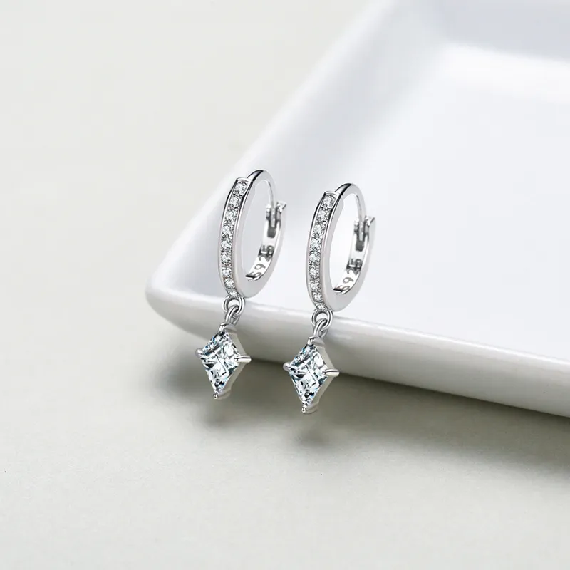 Rhombus Zirconia Dangle Hoop Earring 60300113 - image2
