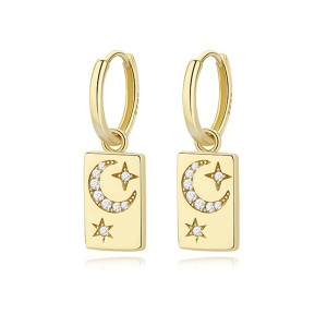 Zirconia Star Moon Dangle Hoop Earring 60300116