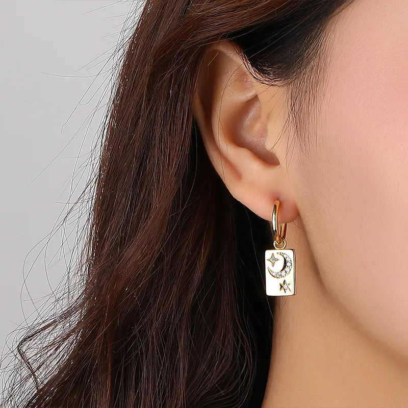 Zirconia Star Moon Dangle Hoop Earring 60300116 - image1