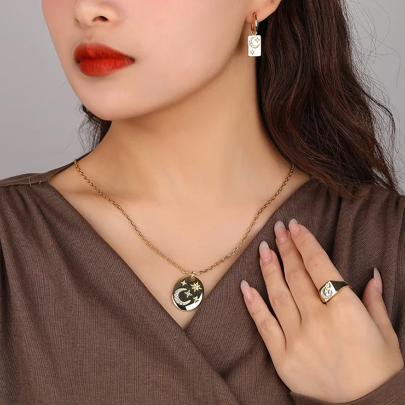 Zirconia Star Moon Dangle Hoop Earring 60300116 - image2