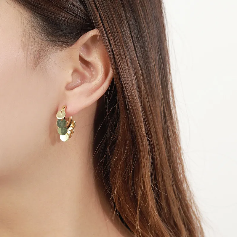 Vintage Round Sequins Dangle Hoop Earring 60300117 - image1