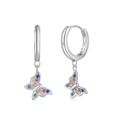 Rainbow Zirconia Butterfly Dangle Charm Hoop Earrings 60300122