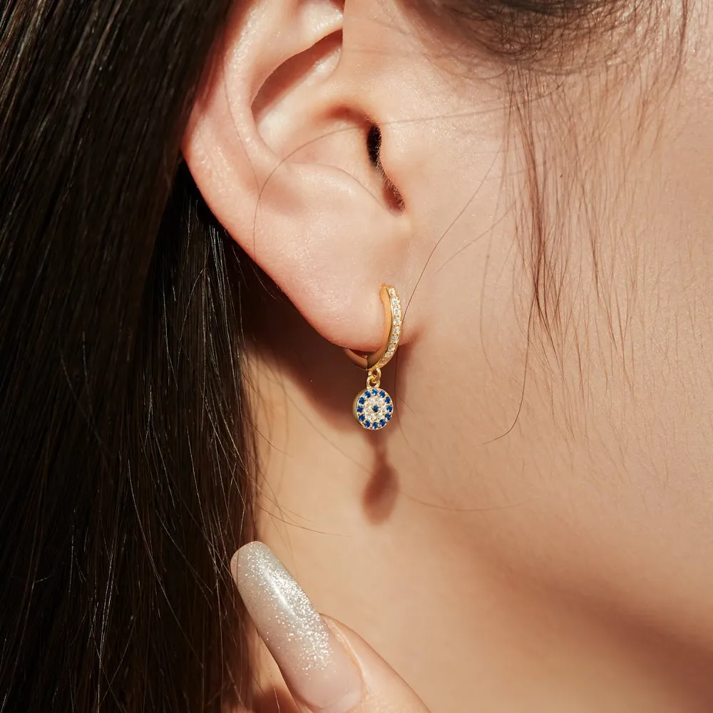 Blue Evil Eye Zirconia Dangle Charm Hoop Earrings 60300124 - image1