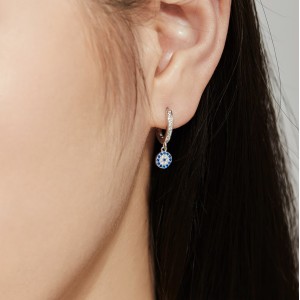 Blue Evil Eye Zirconia Dangle Charm Hoop Earrings 60300124