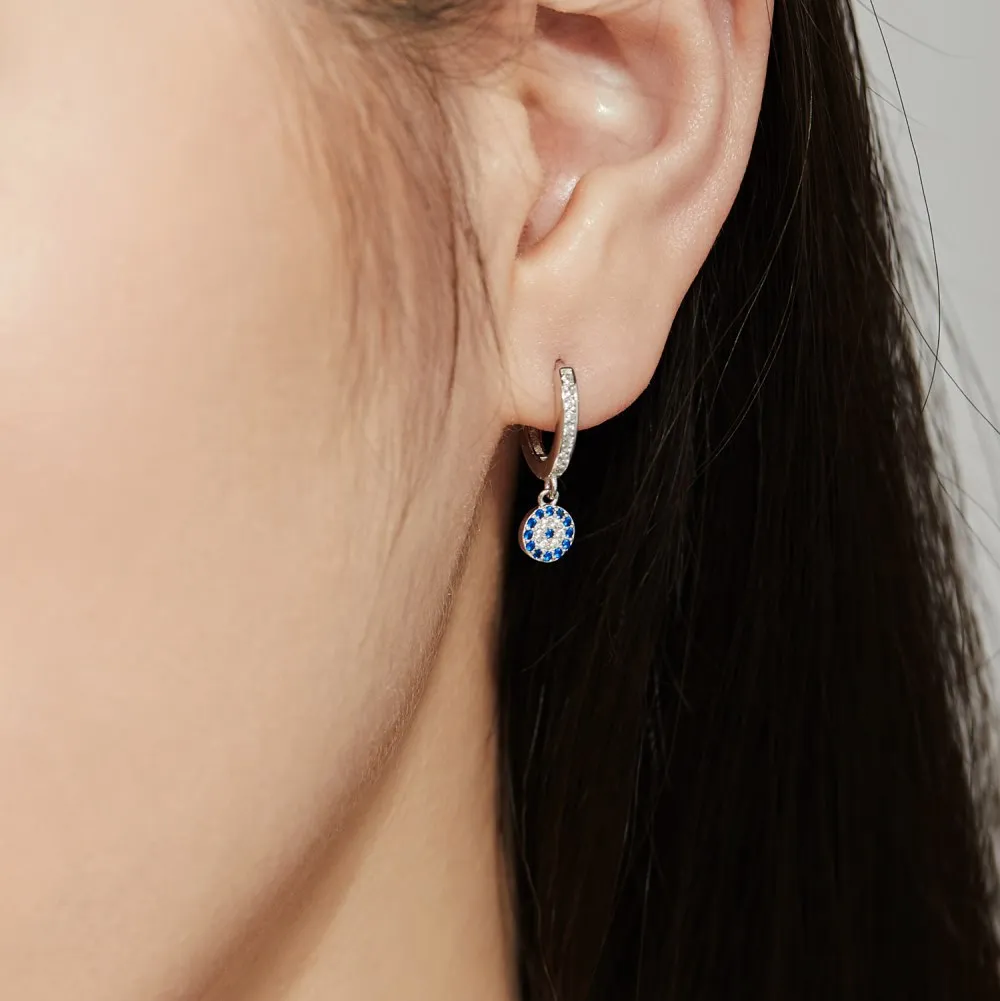 Blue Evil Eye Zirconia Dangle Charm Hoop Earrings 60300124 - image2