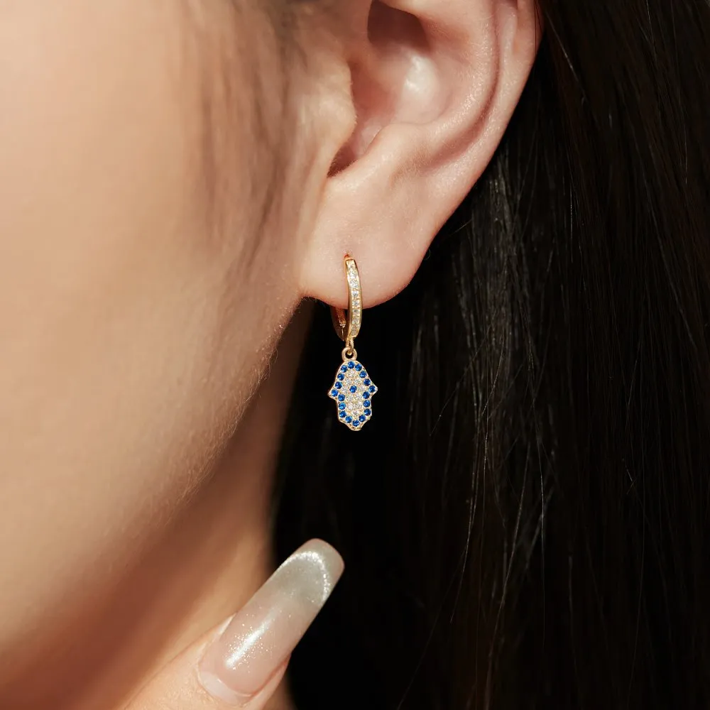 Evil Eye Hassam Hand Zirconia Dangle Charm Hoop Earrings 60300125 - image1