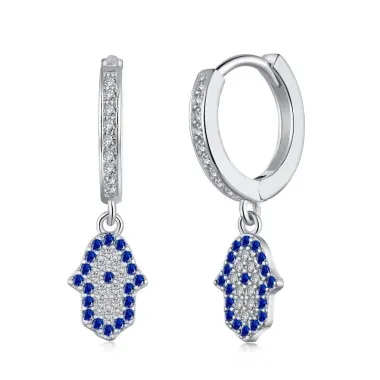 Evil Eye Hassam Hand Zirconia Dangle Charm Hoop Earrings 60300125