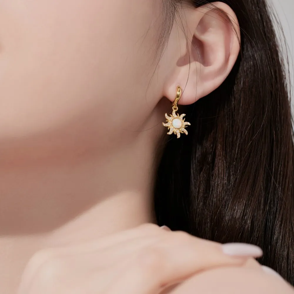 White Opal Flower Zirconia Charm Hoop Earrings 60300127 - image1