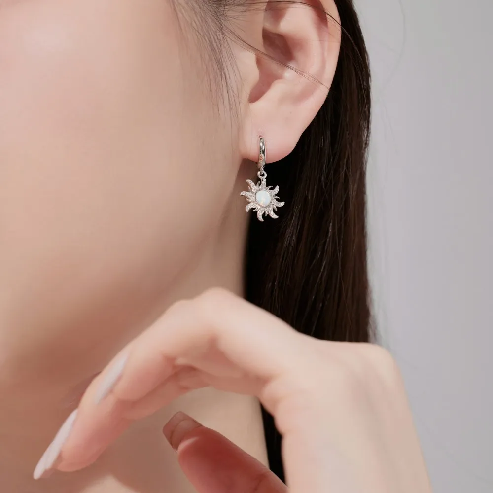White Opal Flower Zirconia Charm Hoop Earrings 60300127 - image2