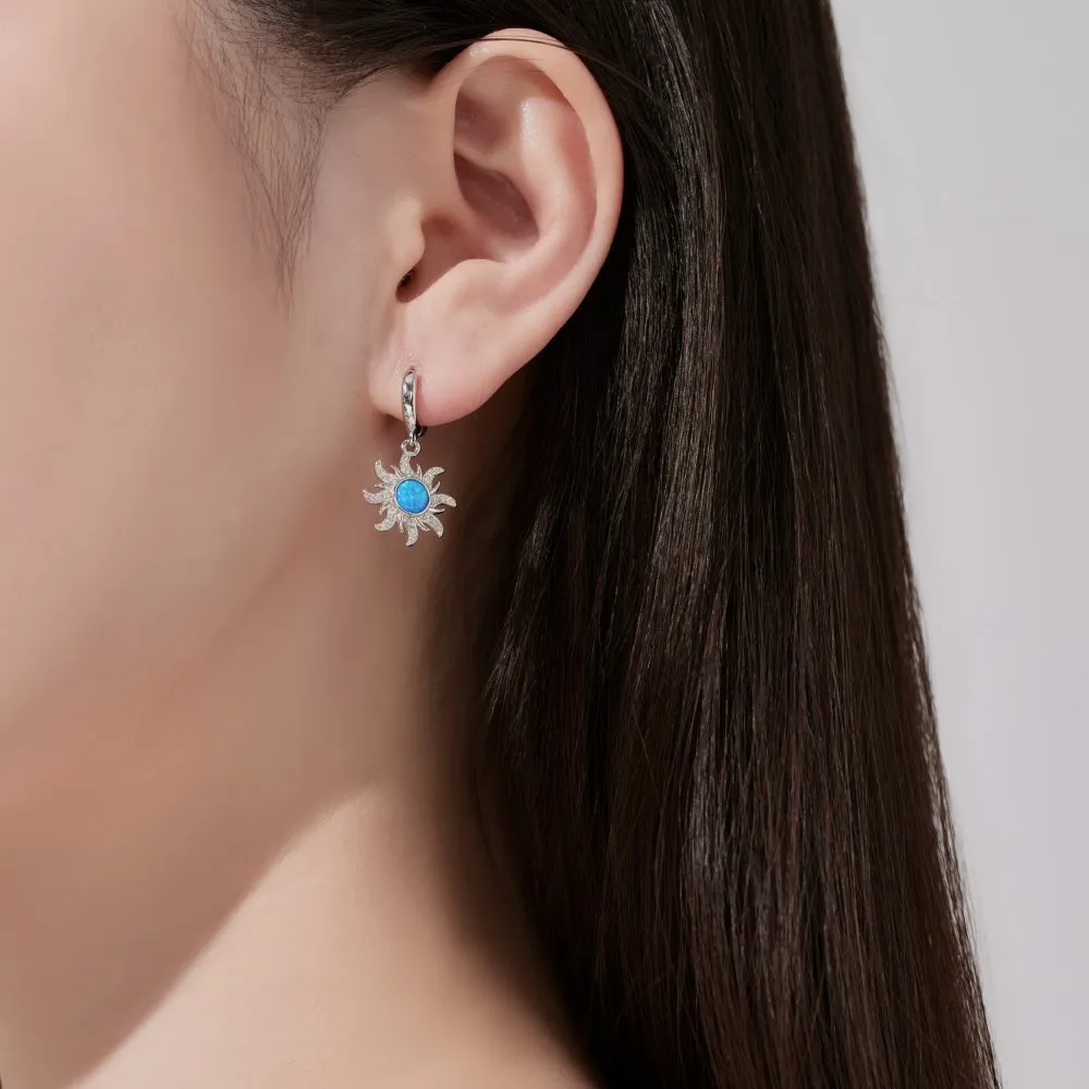 Blue Opal Flower Zirconia Charm Hoop Earrings 60300128 - image2